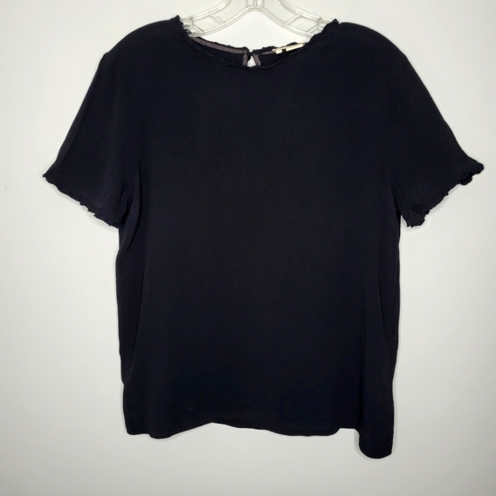 Kate Spade Black Ruffle Hem Lightweight Short Sleeve Blouse Top Women’s Size 8